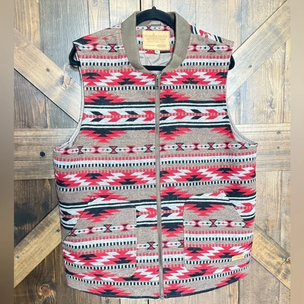 Panhandle Slim Powder River Outfitters Southwestern Jacquard Red Aztec Vest XL